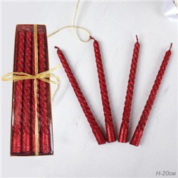 Свеча стержень 4 штук 20 см набор витая / BQ-3 /уп 144/ красная