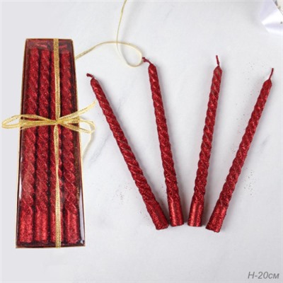 Свеча стержень 4 штук 20 см набор витая / BQ-3 /уп 144/ красная