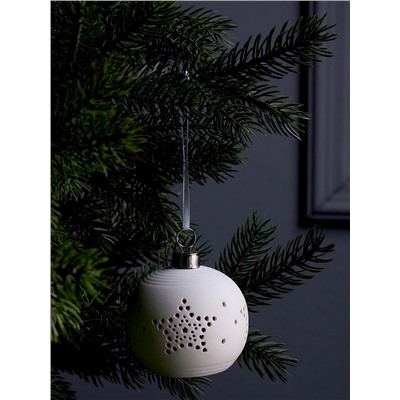 Ёлочный шар «Звёздочки», 6.9×6.9×5.9 см, 1 LED, керамика, от батареек LR44×2, свечение тёплое белое
