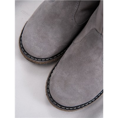 Полусапоги женские серые замшевые с замком на войлочной подошве