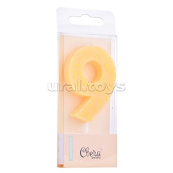 Свеча Цифра, 9, Кремовый, с блестками, 4,3*7,5 + 4,5 см, 1 шт. с держат.