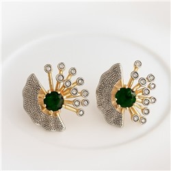Серьги ювелирная бижутерия коллекция "Дубай" покрытие позолота, вставка: фианиты, цвет: зеленый и прозрачный, арт.313.367