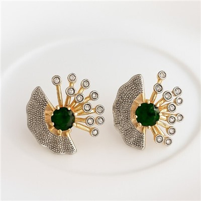 Серьги ювелирная бижутерия коллекция "Дубай" покрытие позолота, вставка: фианиты, цвет: зеленый и прозрачный, арт.313.367