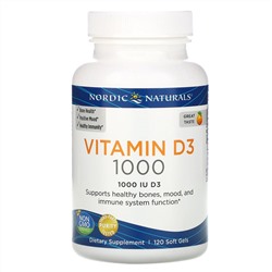 Nordic Naturals, Витамин D3, апельсин, 1000 МЕ, 120 штук