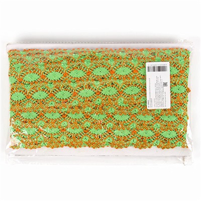 Тесьма плетёная оранжево-зелёная, в рулоне 20 метров