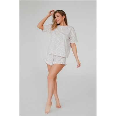 Пижама леопард женская с шортами (Бежевый)