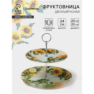 Фруктовница Доляна «Подсолнухи», d=20/25 см, h=24 см, стекло, рисунок