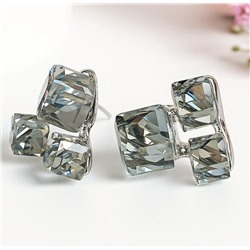 Серьги бижутерия квадраты с крупными камнями, цвет: серый, арт.101.275
