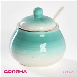 Сахарница Доляна «Млечный путь», 330 мл, с ложкой, фарфор, бирюзовая