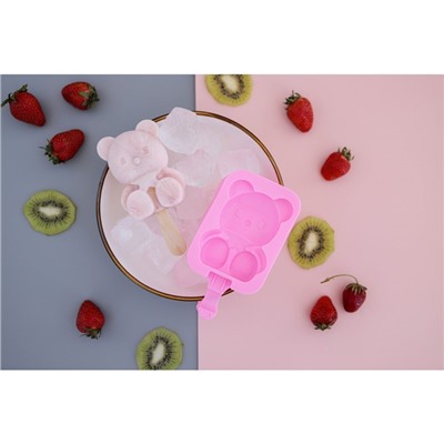 Форма для мороженого Доляна «Мишутка», силикон, 14×8×2.5 см, цвет розовый