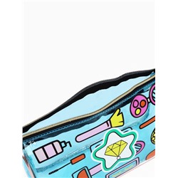 Косметичка на молнии для бассейна, большая, с ручкой, с ярким принтом, голубая