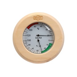 Термометр - гигрометр для бани и сауны «Круглый», деревянный, «Добропаровъ»