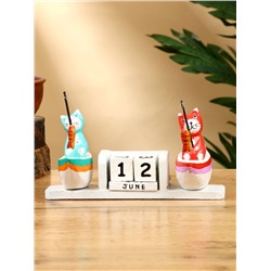 Календарь настольный «Котики рыбаки», 19×10×10 см, дерево