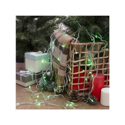 Гирлянда «Нить» 5 м, IP20, прозрачная нить, 50 LED, 8 режимов, 220 В, свечение зелёное