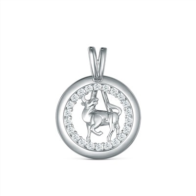 Подвеска из серебра с фианитами родированная - Телец 925 пробы П-2722-Р