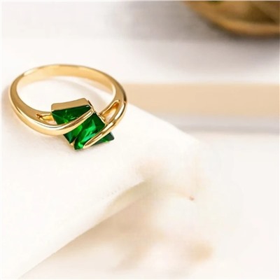 Кольцо 17 р ювелирная бижутерия коллекция "Дубай", покрытие позолота, вставка: фианиты, цвет: зеленый, арт.314.938-17