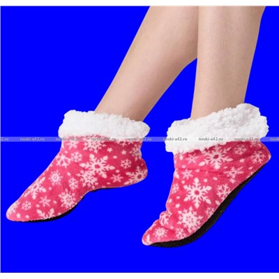 6 ПАР - Носки-САПОЖКИ женские с мехом Снежинки ВЫСОКИЕ