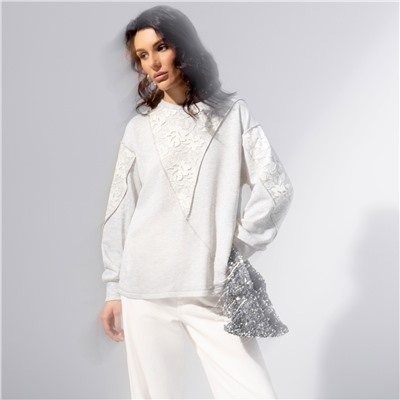 Свитшот комбинированный с кружевом, Границы нежности (серый)