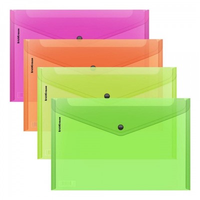 Папка с кнопкой  А4 180мкм 50300 Glossy Neon полупрозрачная ассорти ErichKrause