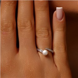 Кольцо разъемное ювелирная бижутерия, покрытие посеребрение, вставка: фианиты и жемчуг натуральный, арт.219.369