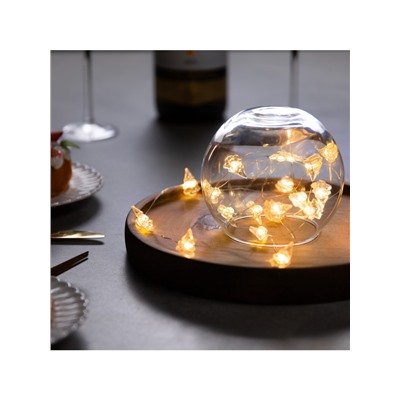 Гирлянда «Нить» 2 м роса с насадками «Снежная ёлочка», IP20, серебристая нить, 20 LED, 2 режима, батарейки ААх2 (нет в комплекте), свечение тёплое белое