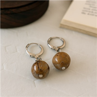 Серьги бижутерия длинные с натуральным камнем яшма, арт.007.129