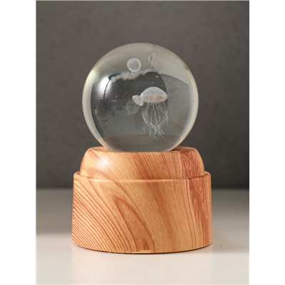 Световая фигурка стекло «Шар. Голограмма: Медузы», 6×LED, d=6 см, крутится, USB, 7×7×10 см