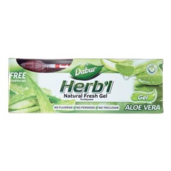 Dabur Herb'l Aloe Vera Gel Toothpaste with Toothbrush / Дабур Зубной Гель-Паста Обеззараживающий с Алоэ Вера + Зубная Щётка Ср. Жесткости 150 г