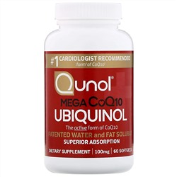 Qunol, Ubiquinol, Mega CoQ10, 100 мг, 60 мягких желатиновых капсул