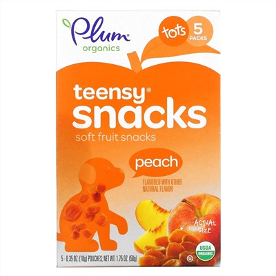 Plum Organics, снеки с фруктами для детей, со вкусом персика, 5 упаковок по 10 г (0,35 унции) каждая