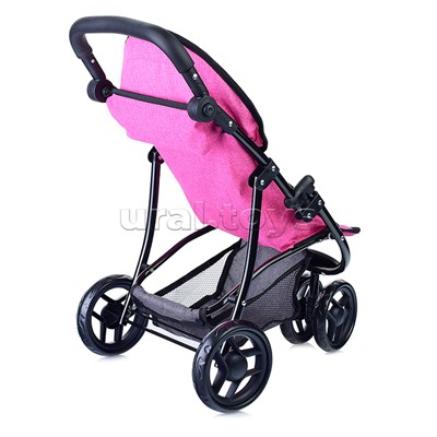Коляска для кукол, 3-колесная, металлическая, прогулочная, с тентом, с корзиной, цвет ярко-розовый, в пакете