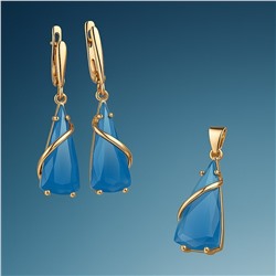 Комплект ювелирной бижутерии коллекция "Дубай" серьги и кулон, покрытие позолота, вставка: фианиты, цвет: голубой, арт.414.052