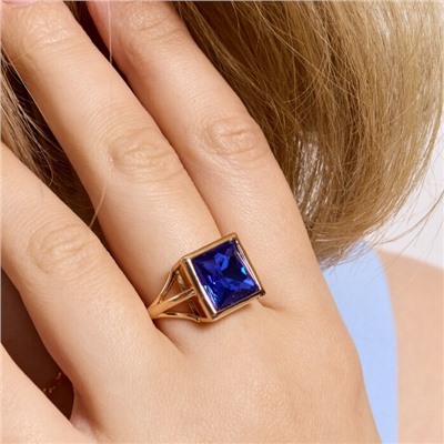 Кольцо 17 р ювелирная бижутерия коллекция "Дубай", покрытие позолота, вставка: фианит, цвет: синий, арт.414.107-17