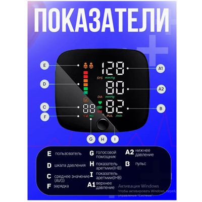 Тонометр с сенсорным экраном и трехцветным дисплеем для измерения на запястье с памятью на двух пользователей