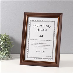 Фоторамка для фото А4 «Вайолетт», пластик, коричневая с золотой полосой, 1.5×25.4×34 см