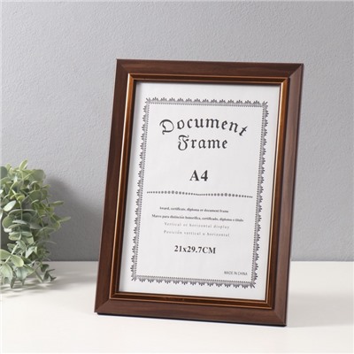 Фоторамка для фото А4 «Вайолетт», пластик, коричневая с золотой полосой, 1.5×25.4×34 см