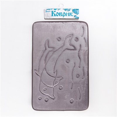 Коврик для ванной «Дельфины», 50×80 см, серый