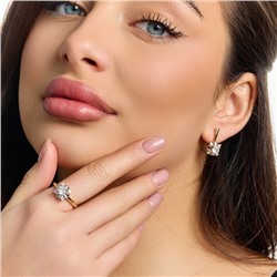 Комплект ювелирной бижутерии коллекция "Дубай" серьги и кольцо 19 р, покрытие позолота, вставка: фианиты и цирконы, цвет: прозрачный, арт.217.514-19