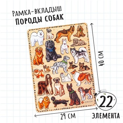 Рамка - вкладыши «Породы собак», 22 детали