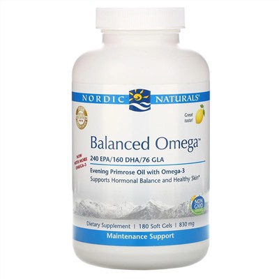 Nordic Naturals, Balanced Omega, со вкусом лимона, 830 мг, 180 мягких желатиновых капсул