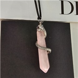 Кулон на веревке из натурального камня розовый Кварц, 1050, арт.218.231