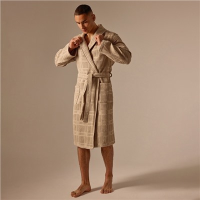 Халат вафельный мужской SL HOME: Chess «Саббиа», размер S, хлопок 100%, коричневый