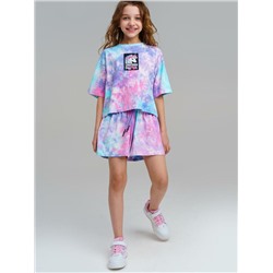 Комплект трикотажный для девочек: фуфайка (футболка), шорты