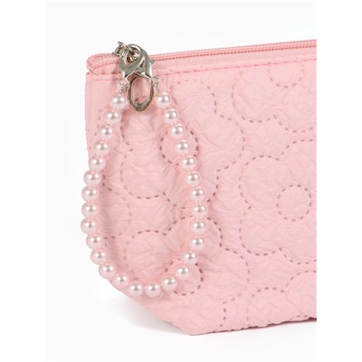 Косметичка женская «Цветочки», на молнии, ручка из бусин, розовая