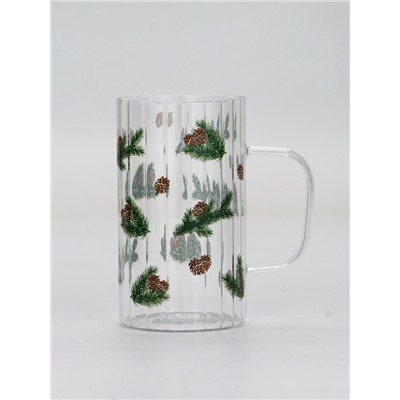 Кружка новогодняя стеклянная «Шишки», 350 мл