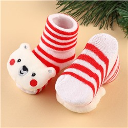 Подарочный набор новогодний «Мишка» держатель для соски-пустышки на ленте, носочки - погремушки, Крошка Я