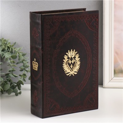 Шкатулка книга - сейф «Герб с короной», дерево, искусственная кожа, 27×18×7 см