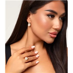 Комплект ювелирной бижутерии 18 р-р, коллекция "Дубай" серьги и кольцо, покрытие позолота, вставка: искусственный жемчуг, арт.214.638-18