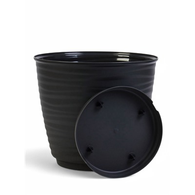 Горшок для цветов с поддоном Saffron, 9.1 л, d=26.7 см, h=24.5 см, пластиковый, чёрный