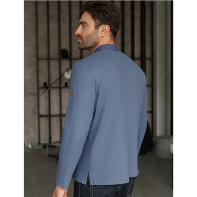 Лонгслив из мягкого фактурного трикотажа с плетеным воротником поло на молнии